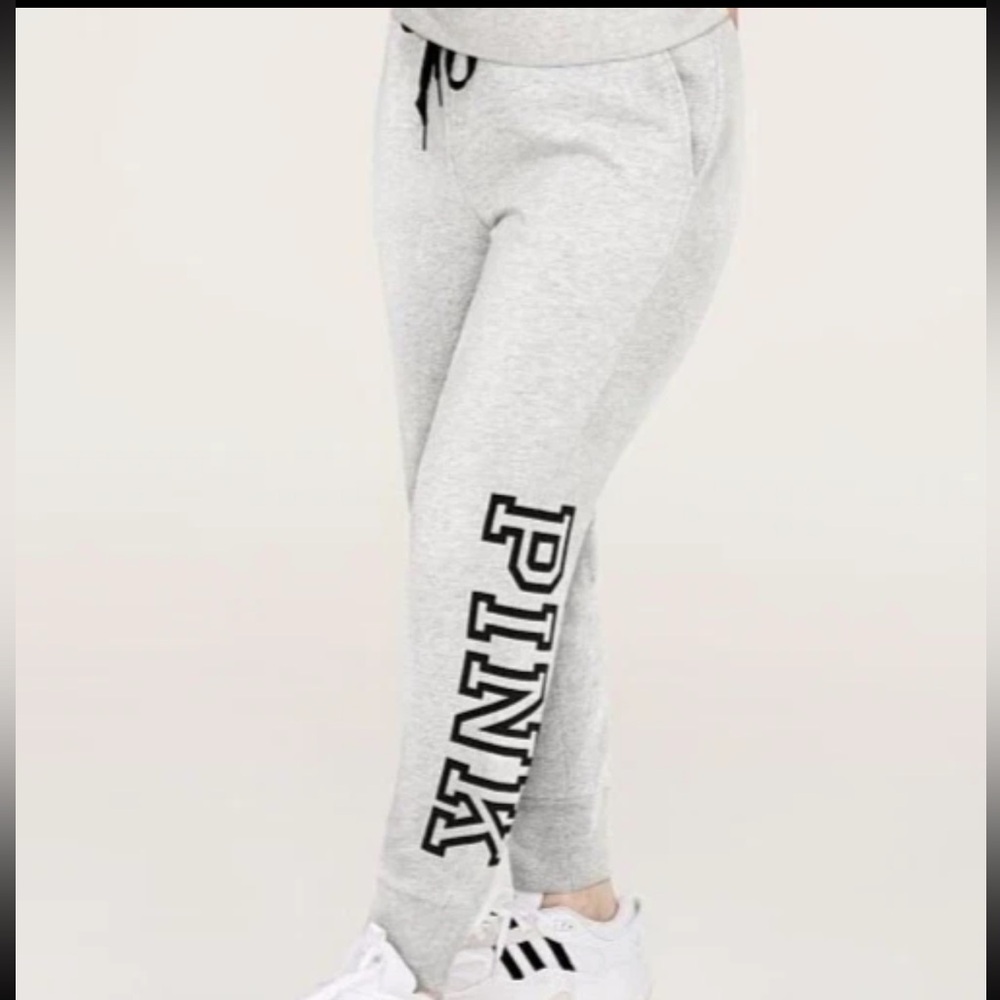 PINK Gray Joggers with Black Drawstring
